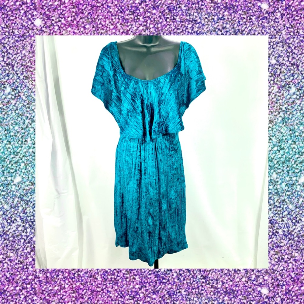 QUUM Teal Crushed Velvet Sultry Bardot Dress (3XL)